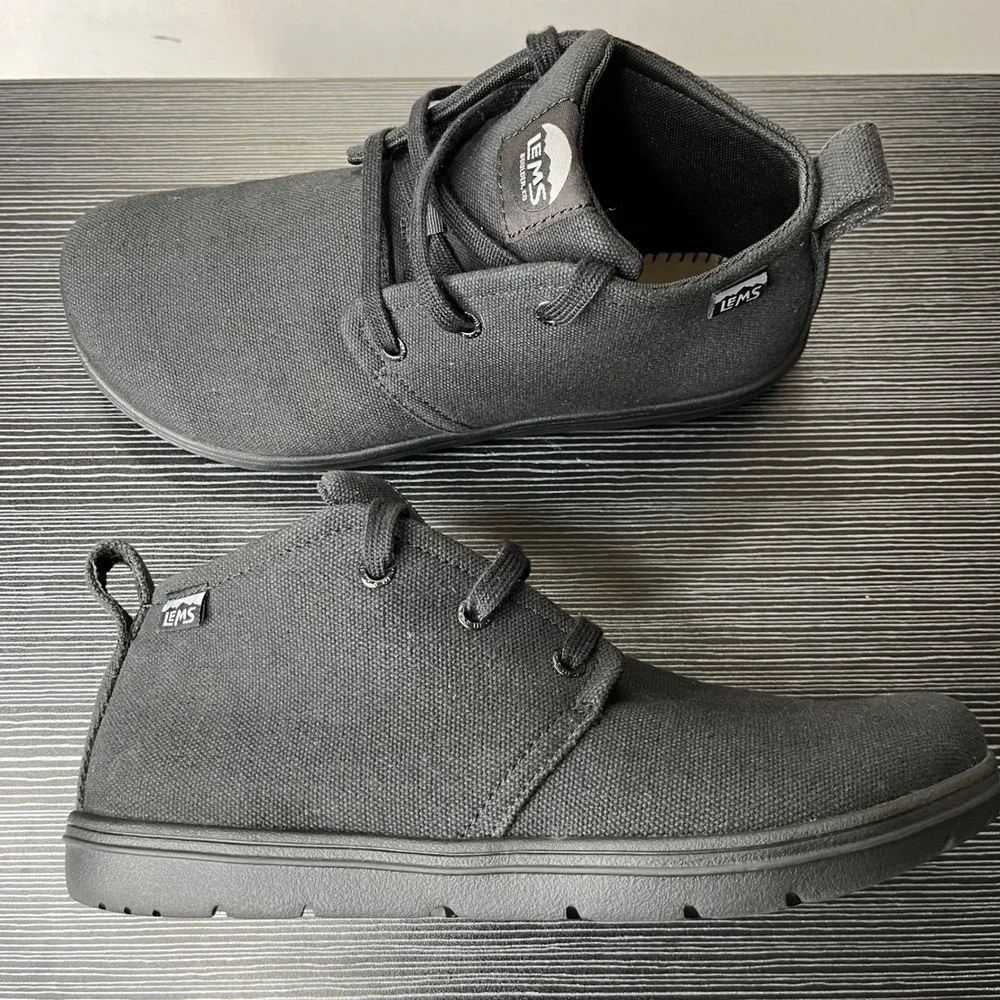 Lems Chukka Canvas Vegan Shoes Mens 8.5 Womens 10 Black Barefoot Zero Drop Boots